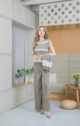 3-piece Knitted Luxury Coords Set - Dark Grey