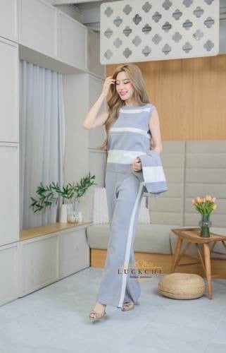 3-piece Knitted Luxury Coords Set - Grey