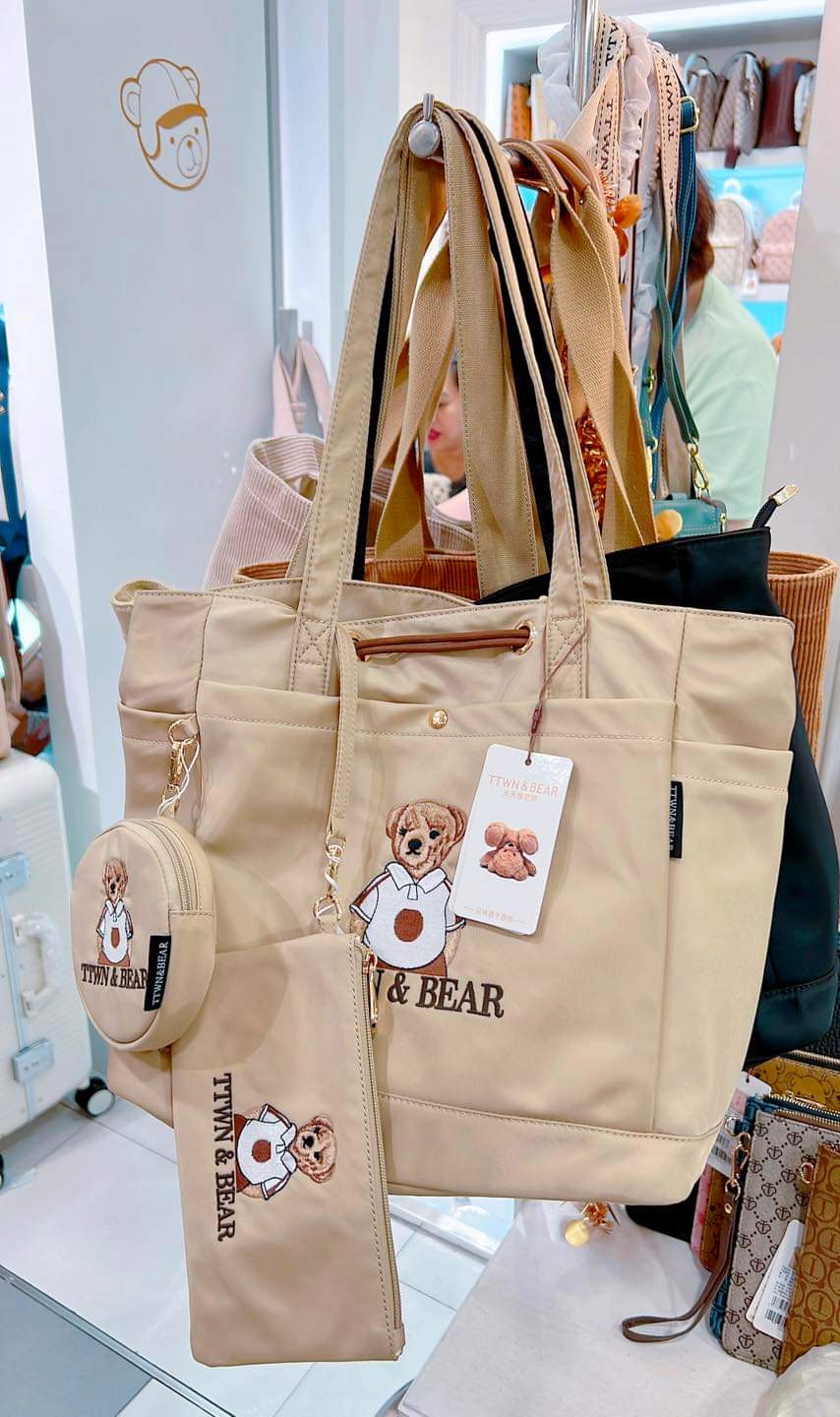 TTWN & Bear Nylon Tote Bag with Pockets