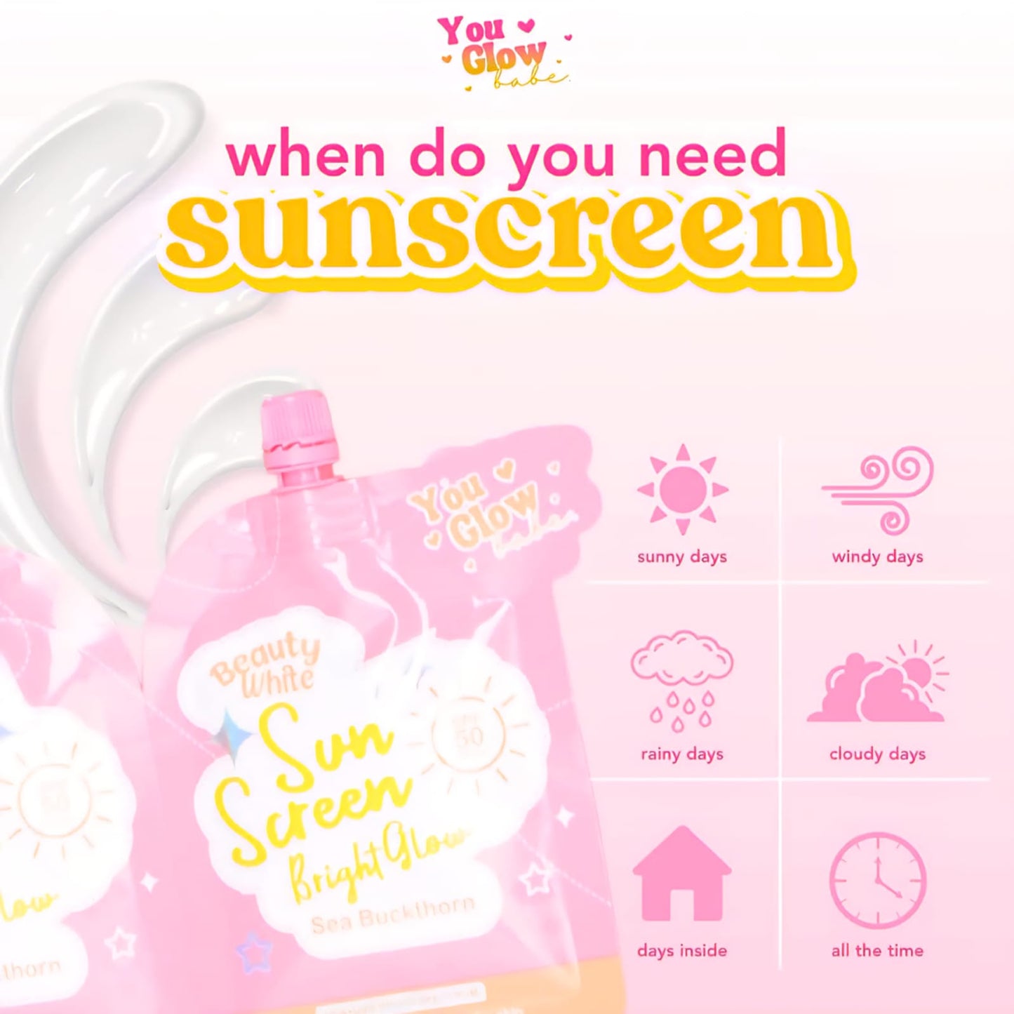 Beauty White Sunscreen Bright Glow SPF50 PA+++ (Choose a Variant)