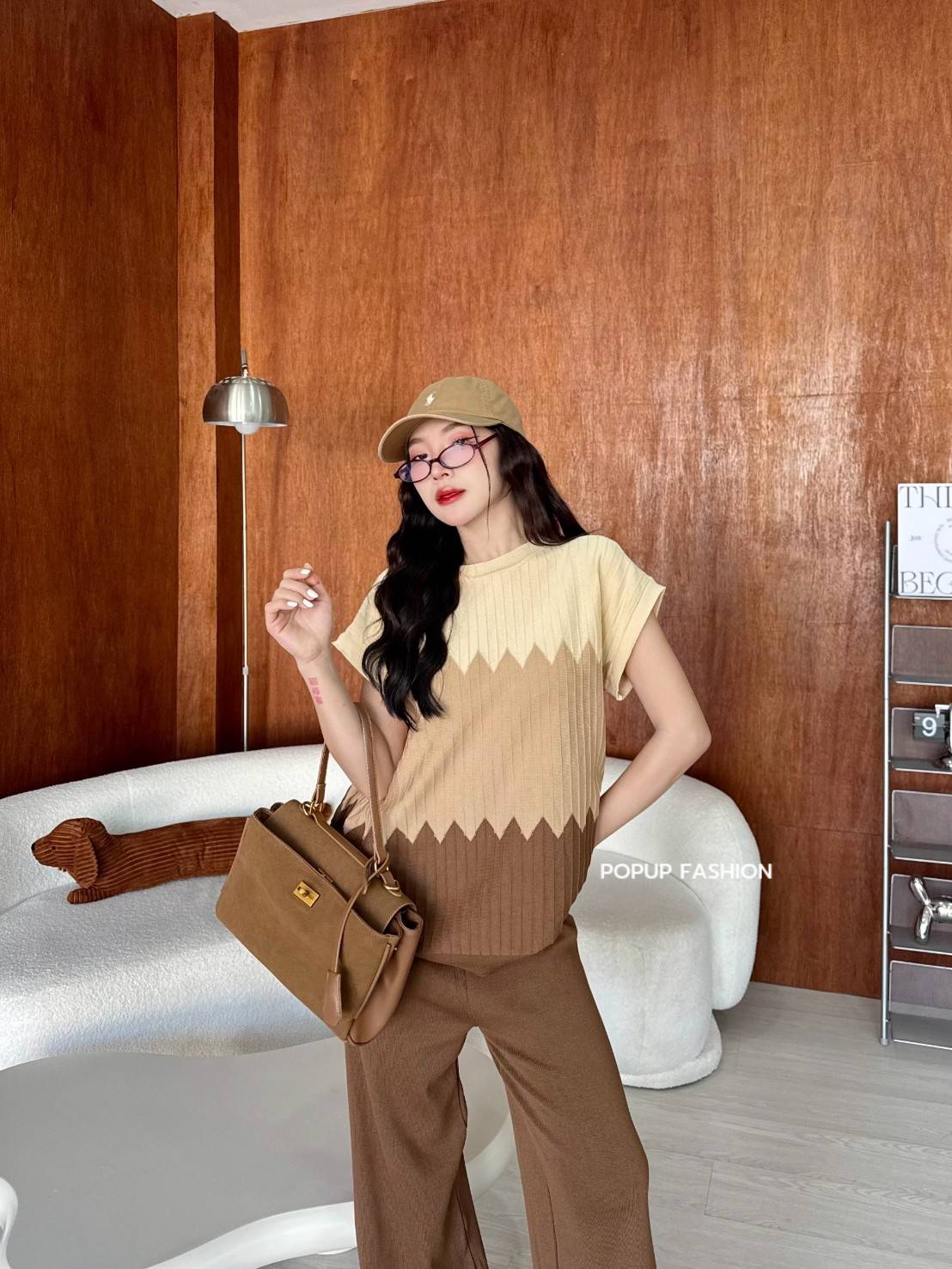 Tri-Tone Knitted Coords - Brown