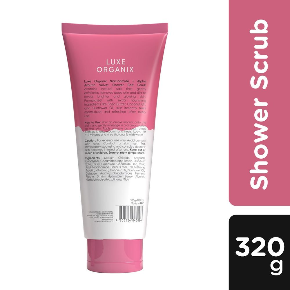 Luxe Organix Niacinamide + Alpha Arbutin 3x Whitening Velvet Shower Spa Salt Scrub 320g