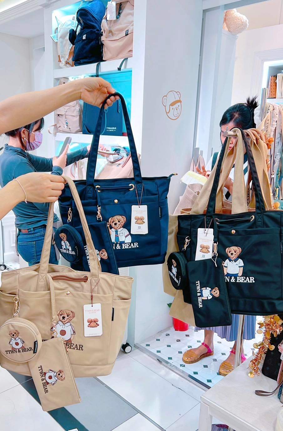 TTWN & Bear Nylon Tote Bag with Pockets