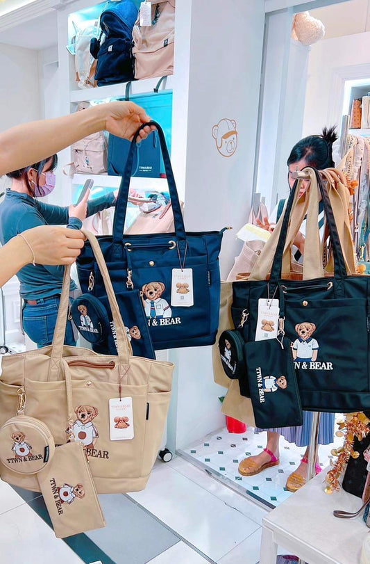 TTWN & Bear Nylon Tote Bag with Pockets