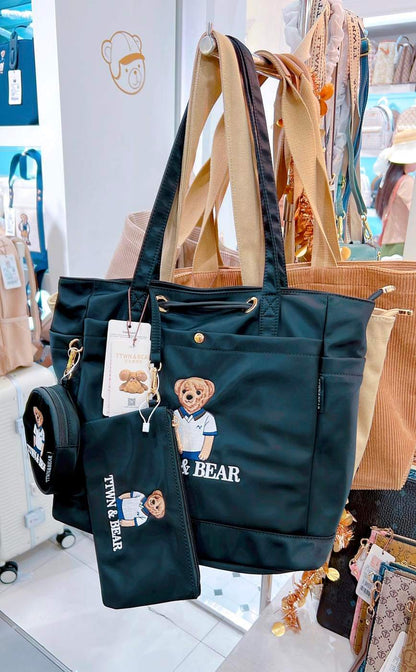TTWN & Bear Nylon Tote Bag with Pockets