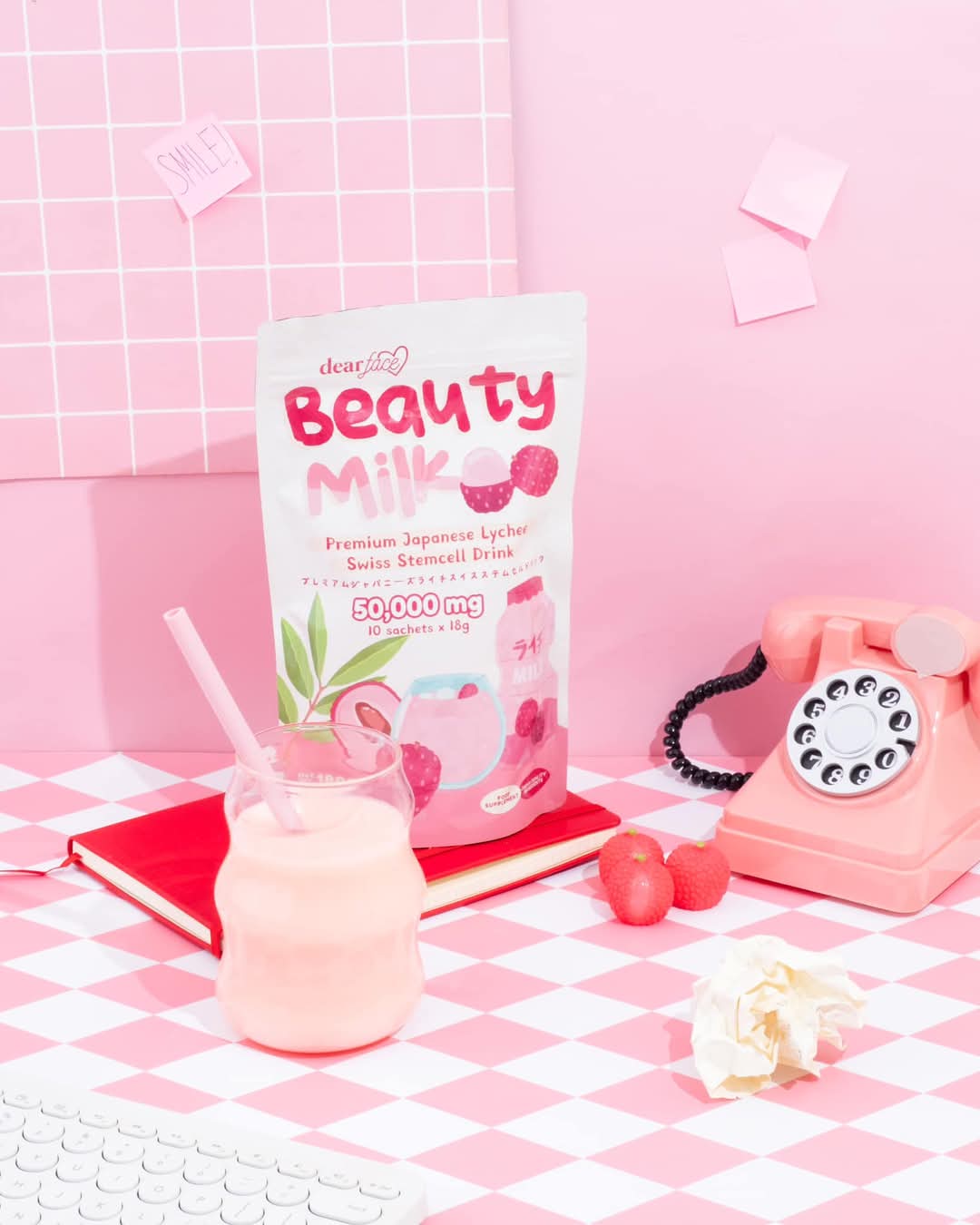 Dear Face Beauty Milk Strawberry Glutathione Drink