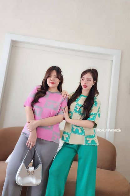 Bow Knitted Coords - Pink