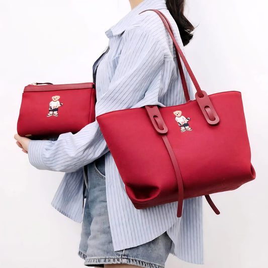 GUOO BEAR Canvas Embroidered Shoulder Bag - Red