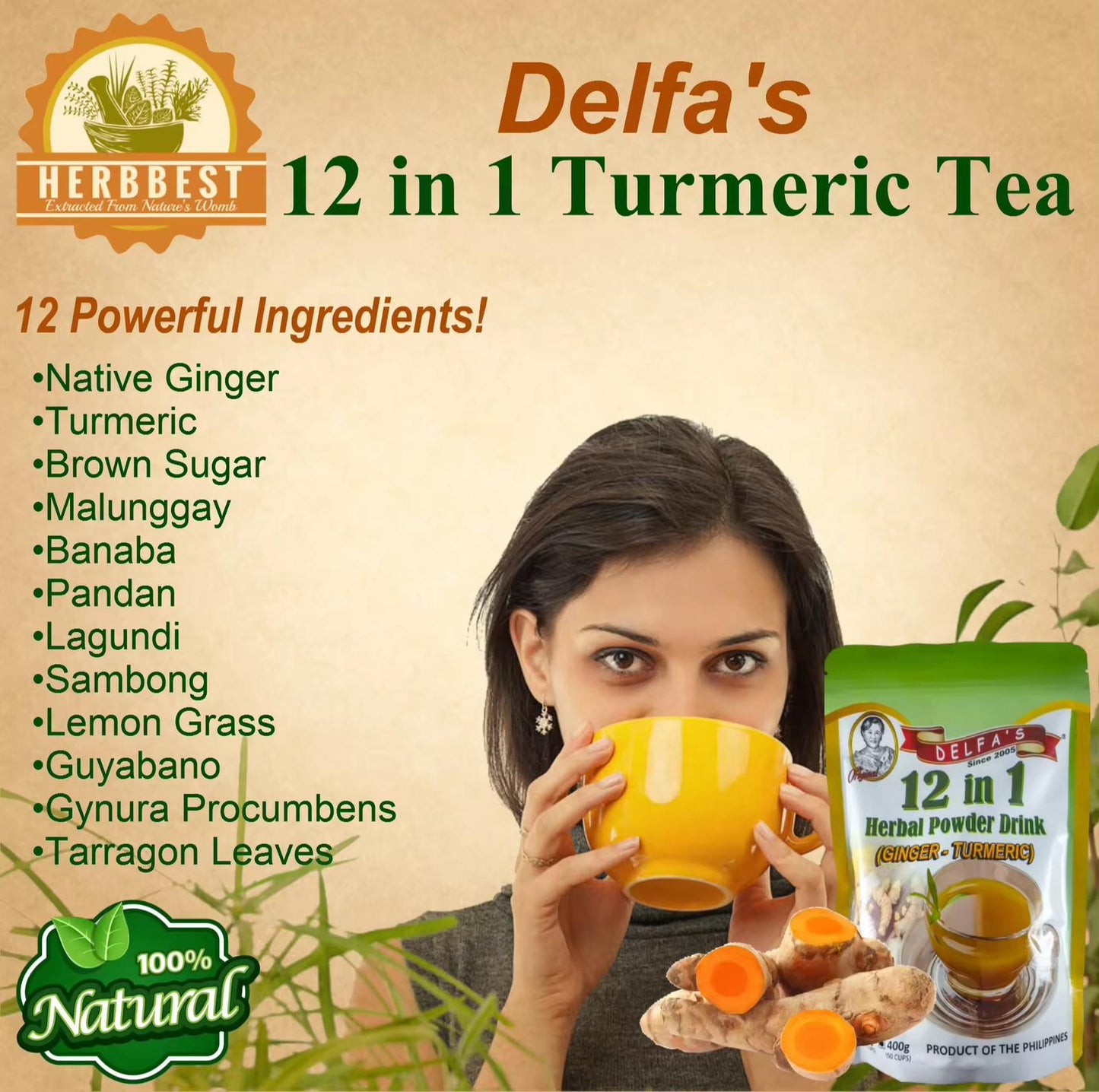 Delfa's 12 in 1 Ginger-Turmeric Herbal Powder Drink 350g