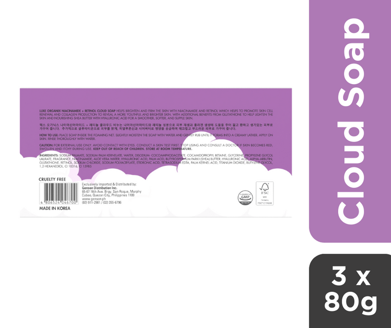 Luxe Organix Niacinamide + Retinol Cloud Soap 3 x 80g (Eco Bundle Pack)