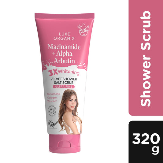 Luxe Organix Niacinamide + Alpha Arbutin 3x Whitening Velvet Shower Spa Salt Scrub 320g
